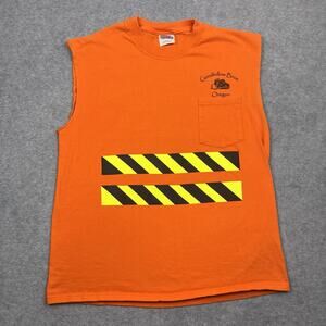 Hanes Beefy T sleeveless cut off graphic orange size large